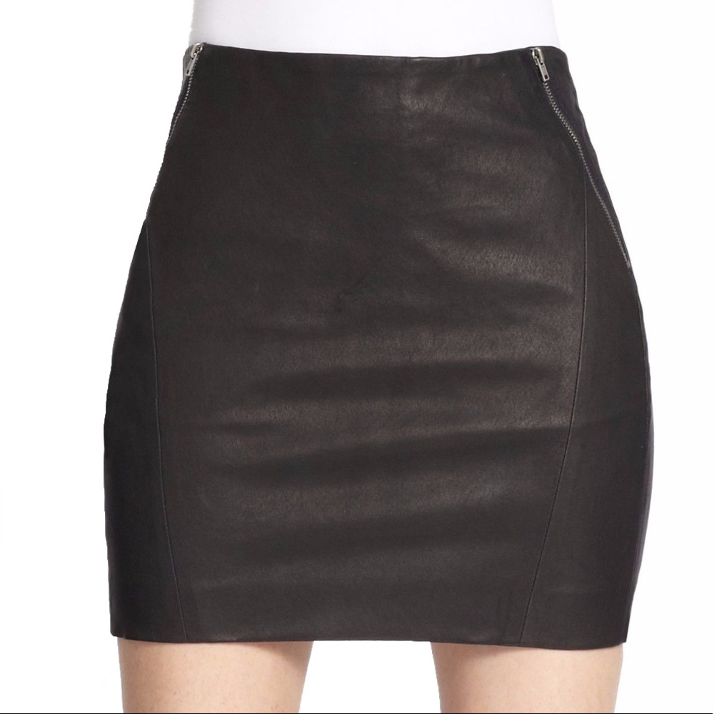 Theory Genuine Leather Zipper Detail Mini Skirt!